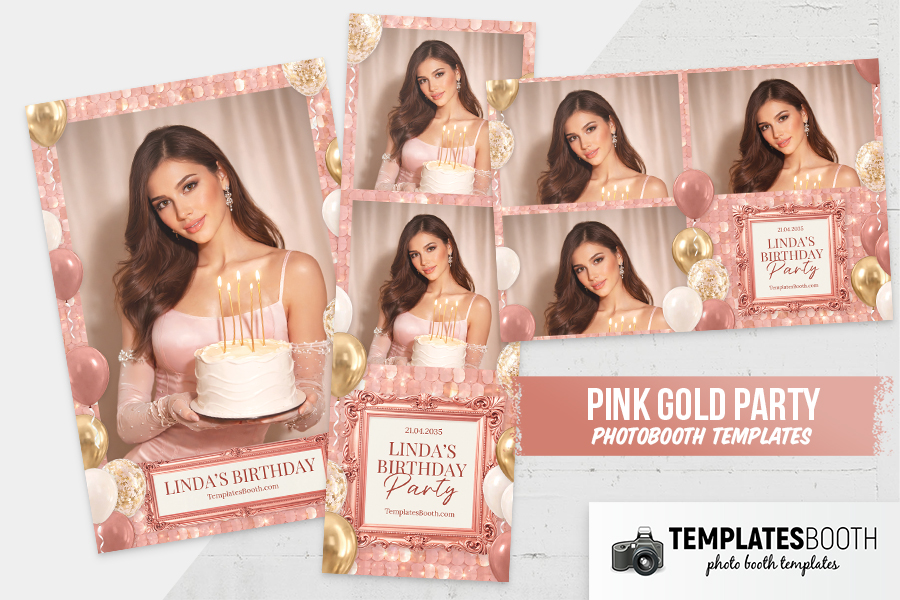 Pink Gold Party Photo Booth Template Preview