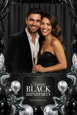 Modèle de photomaton pour soirée en noir