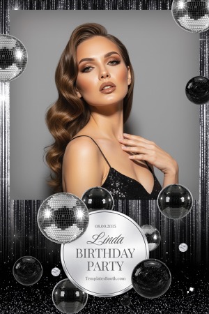Aperçu Black Silver Party Photo Booth Template 2