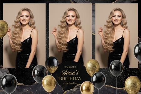 Modèle de photomaton pour fête noir et or