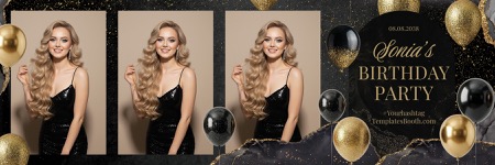 Modèle de photomaton pour fête noir et or