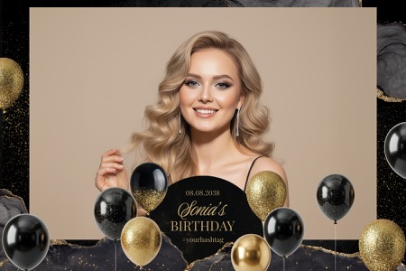 Modèle de photomaton pour fête noir et or