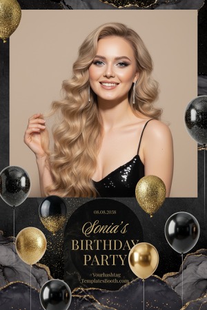 Modèle de photomaton pour fête noir et or