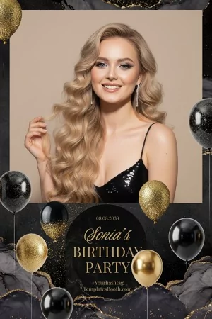 Schwarz-goldene Party-Fotobox-Vorlage – 4x6-Postkarte (Hochformat)