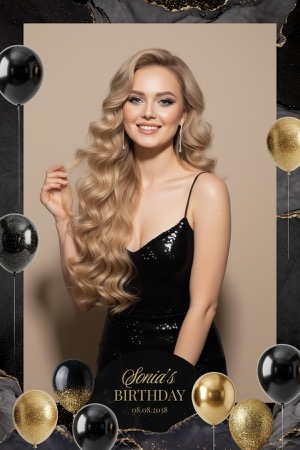 Modèle de photomaton pour fête noir et or