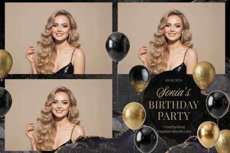 Modèle de photomaton pour fête noir et or