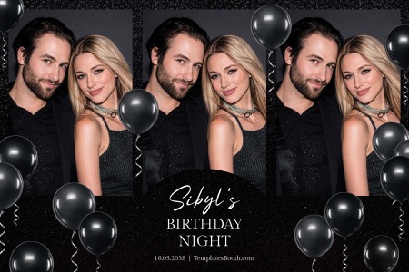 Modèle de photomaton pour soirée en noir