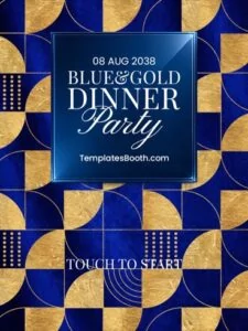 Blue Gold Dinner Party Photo Booth Template – Welcome Screens