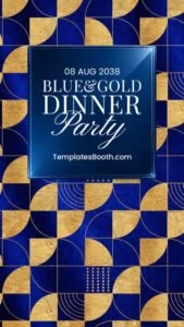 Blue Gold Dinner Party Photo Booth Template – Welcome Screens