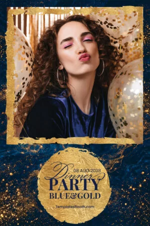 Blau-goldene Party-Fotobox-Vorlage – 4x6-Postkarte (Hochformat)