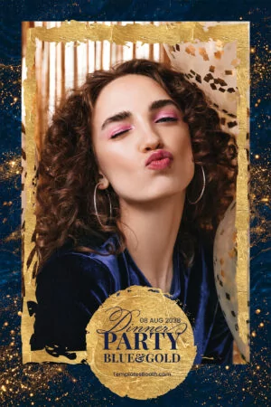 Blau-goldene Party-Fotobox-Vorlage – 4x6-Postkarte (Hochformat)
