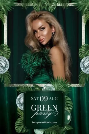 Grüne Party-Fotobox-Vorlage – 4x6-Postkarte (Hochformat)