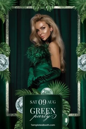Grüne Party-Fotobox-Vorlage – 4x6-Postkarte (Hochformat)