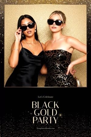 Schwarz-Gold-Party-Fotobox-Vorlage – 4x6-Postkarte (Hochformat)