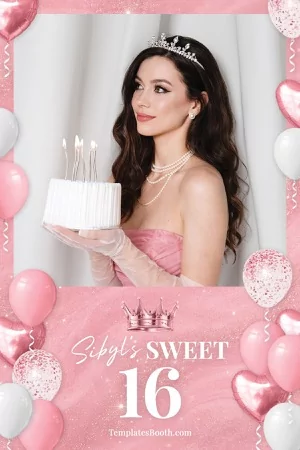 Sweet-16-Party-Fotobox-Vorlage – 4x6-Postkarte (Hochformat)