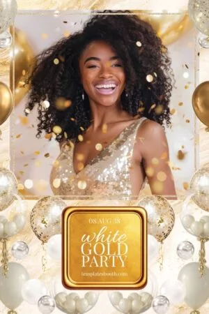 Weiß-Gold-Party-Fotobox-Vorlage – 4x6-Postkarte (Hochformat)