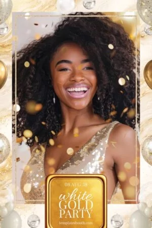 Weiß-Gold-Party-Fotobox-Vorlage – 4x6-Postkarte (Hochformat)