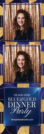 Modèle de dîner bleu et or pour photobooth – Bande photo 2x6