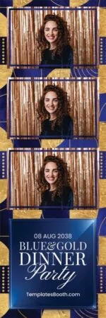 Modèle de dîner bleu et or pour photobooth – Bande photo 2x6