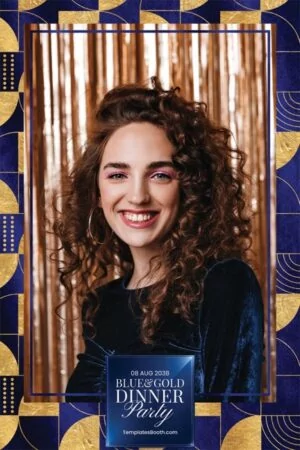 Modèle de dîner bleu et or pour photobooth – Carte postale 4x6 (portrait)
