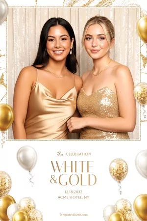 Weiß-Gold-Party-Fotobox-Vorlage – 4x6-Postkarte (Hochformat)