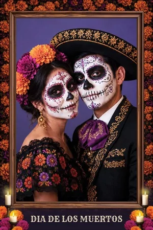 Día-de-los-Muertos-Fotobox-Vorlage – 4x6-Postkarte (Hochformat)