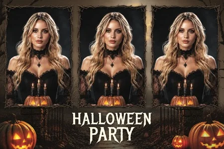 Modèle de fête d’Halloween pour photobooth – Carte postale 4x6 (paysage)
