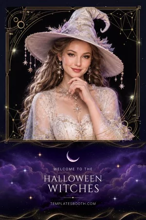 Halloween-Hexen-Fotobox-Vorlage – 4x6-Postkarte (Hochformat)