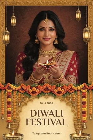 Diwali-Festival-Fotobox-Vorlage – 4x6-Postkarte (Hochformat)