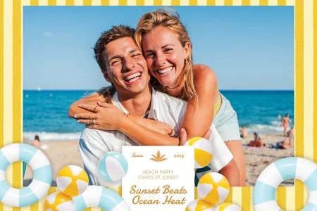 Modèle de fête sur la plage pour photobooth – Carte postale 4x6 (paysage)