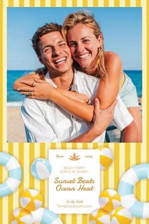 Strandparty-Fotobox-Vorlage – 4x6-Postkarte (Hochformat)